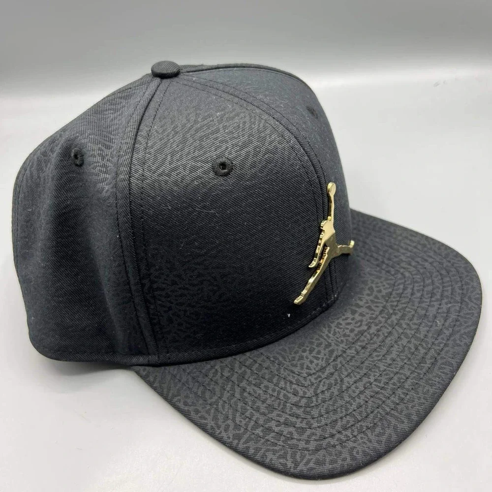 Air Jordan Hat Men Black Cement Elephant Gold Metal‎ Jumpman Snap Back Cap